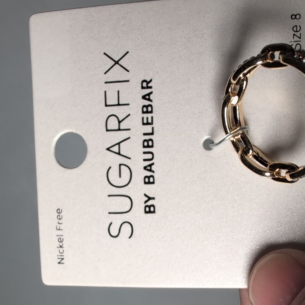 Sugarfix by Bauble Bar Gold Tone Chain Link Ring with Crystals Size 8 - Picture 3 of 5
